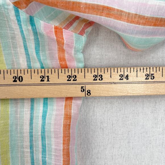 FACONNABLE Linen Button up Shirt Womens XL White Aqua Orange Striped Long Sleeve - Picture 11 of 12